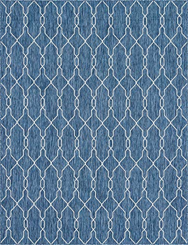 Unique Loom Outdoor Trellis Collection Area Rug - Links Trellis (9' x 12' Rectangle, Blue/ Ivory)