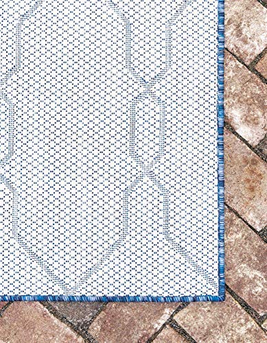 Unique Loom Outdoor Trellis Collection Area Rug - Links Trellis (9' x 12' Rectangle, Blue/ Ivory)