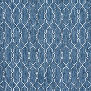 Unique Loom Outdoor Trellis Collection Area Rug - Links Trellis (9' x 12' Rectangle, Blue/ Ivory)