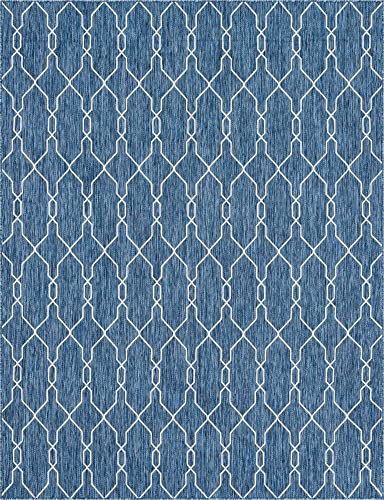 Unique Loom Outdoor Trellis Collection Area Rug - Links Trellis (9' x 12' Rectangle, Blue/ Ivory)