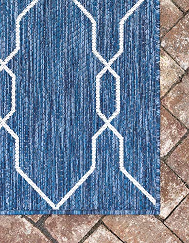 Unique Loom Outdoor Trellis Collection Area Rug - Links Trellis (9' x 12' Rectangle, Blue/ Ivory)