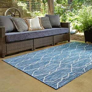 Unique Loom Outdoor Trellis Collection Area Rug - Links Trellis (9' x 12' Rectangle, Blue/ Ivory)