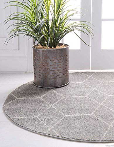 Unique Loom Trellis Frieze Collection Area Rug - Geometric (5' 1" Round, Light Gray/ Ivory)