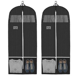 cabilock garment bags hanging breathable gusseted garment covers travel storage suit bag cover with clear window and id card holder for suit gowns dresses coats (set of 2)