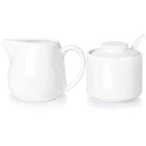ontube porcelain sugar and creamer set of 3,cream pitcher, spoon, sugar bowl with lid,cream (white)