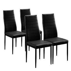 110cm Dining Table Set 5PCS Modern White Tempered Glass Dining Set with 4pcs PVC Leather Chairs Transparent & Creamy (Black)