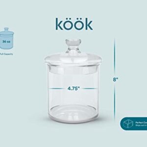 KooK Glass Apothecary Jar Set, Kitchen Storage Containers, Bathroom Jars, 36 Ounce, Set of 2
