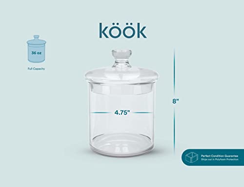 KooK Glass Apothecary Jar Set, Kitchen Storage Containers, Bathroom Jars, 36 Ounce, Set of 2