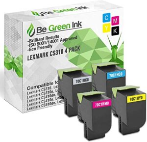 be green ink compatible replacement toner cartridge for lexmark cs310dn cs410dn cs310n cs310 cs510de cs410n cs410 cs510-701hk 70c1hk0 701hc 70c1hc0 701hm 70c1hm0 701hy 70c1hy0 toner (4 pack)