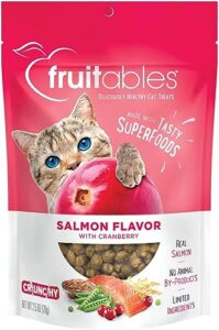 fruitables cat crunchy treats for cats – healthy low calorie packed with protein – free of wheat, corn and soy – made with real salmon with cranberry – 2.5 ounces