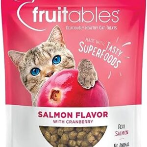 Fruitables Cat Crunchy Treats For Cats – Healthy Low Calorie Packed with Protein – Free of Wheat, Corn and Soy – Made with Real Salmon with Cranberry – 2.5 Ounces