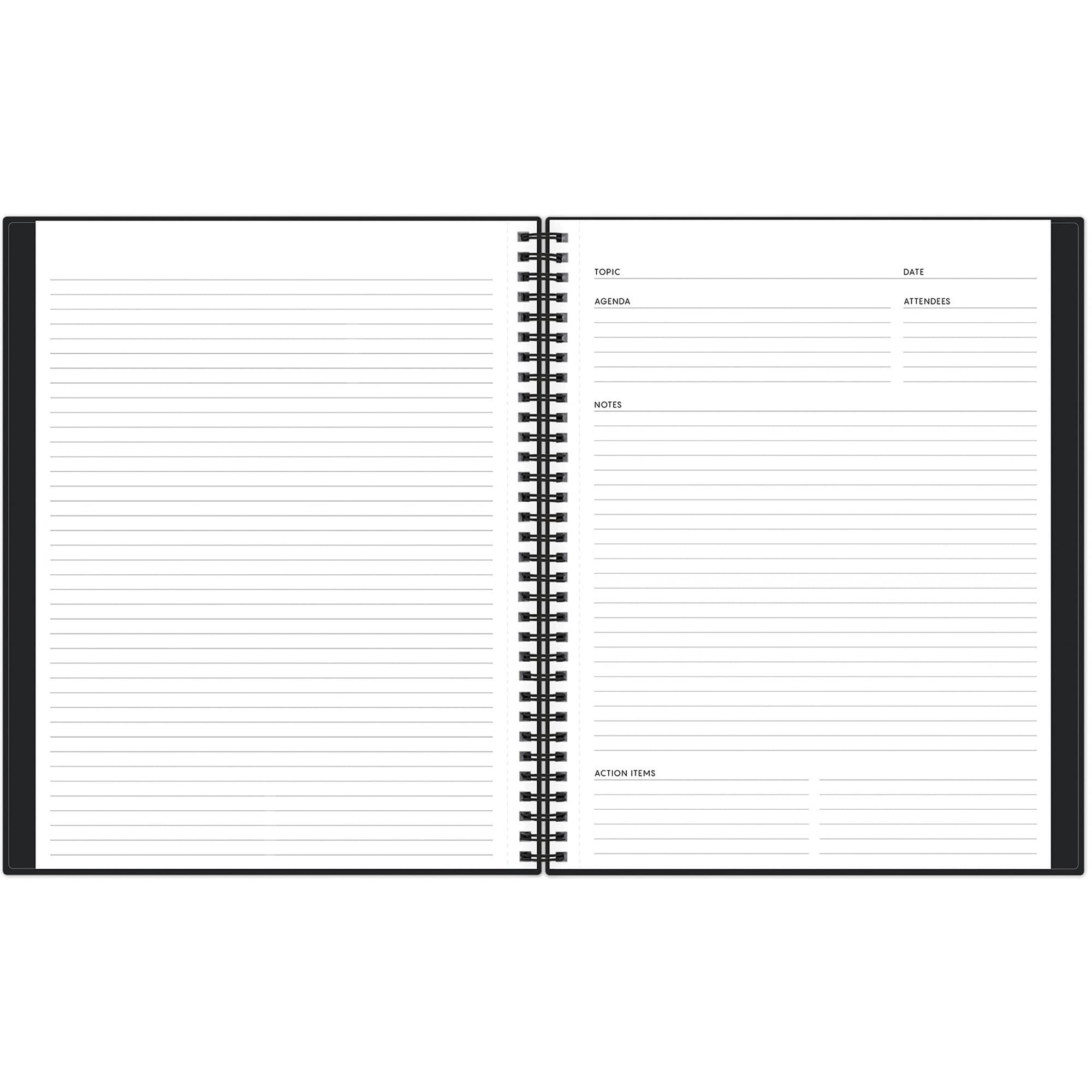 Blue Sky Aligned Notes Professional Business Notebook, Flexible Cover, Twin-Wire Binding, Perforated Pages, 8.5" x 11", Black