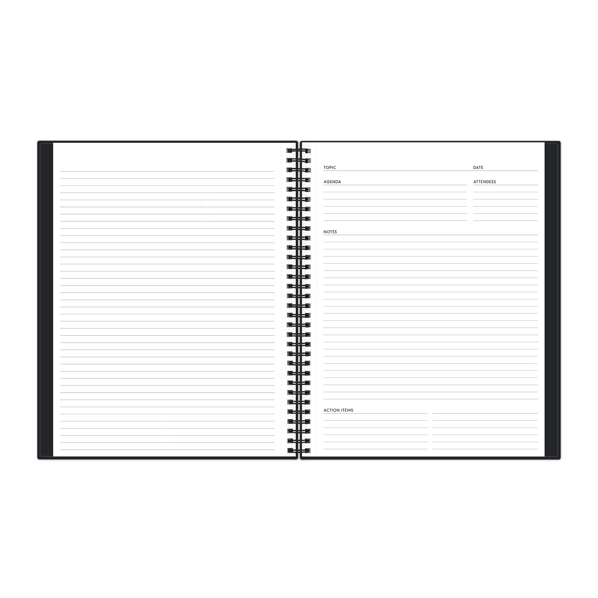 Blue Sky Aligned Notes Professional Business Notebook, Flexible Cover, Twin-Wire Binding, Perforated Pages, 8.5" x 11", Black
