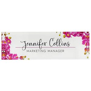 Premium Clear Acrylic Glass Block Unique Designed Name Plates for Your Desk - (8"x2.5") – Orchids