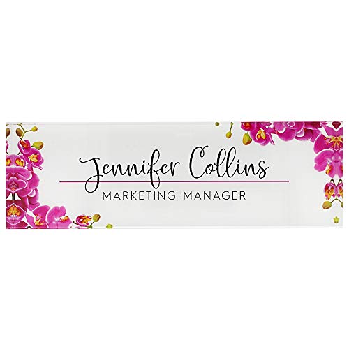 Premium Clear Acrylic Glass Block Unique Designed Name Plates for Your Desk - (8"x2.5") – Orchids