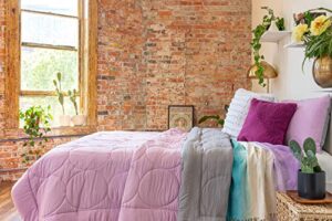 refinery29 | devon bedding collection | modern reversible luxury ultra soft comforter, all season premium 4 piece set, design for home hotel décor (full/queen, grey)