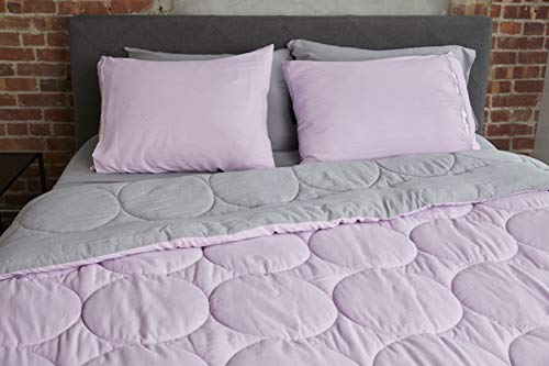 Refinery29 | Devon Bedding Collection | Modern Reversible Luxury Ultra Soft Comforter, All Season Premium 4 Piece Set, Design for Home Hotel Décor (Full/Queen, Grey)