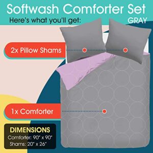 Refinery29 | Devon Bedding Collection | Modern Reversible Luxury Ultra Soft Comforter, All Season Premium 4 Piece Set, Design for Home Hotel Décor (Full/Queen, Grey)