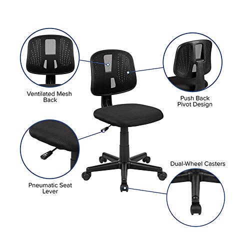 Flash Furniture Flash Fundamentals Mid-Back Black Mesh Swivel Task Office Chair with Pivot Back