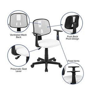 Flash Furniture Flash Fundamentals Mid-Back White Mesh Swivel Task Office Chair with Pivot Back and Arms