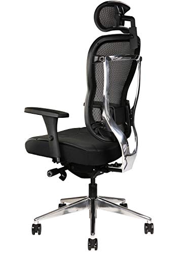 Oak Hollow Furniture Aloria Series Office Chair Ergonomic Executive Computer Chair, Genuine Leather Seat Cushion, Mesh Back, Adjustable Lumbar Support Swivel and Tilt High-Back (Black, Headrest)