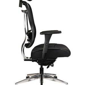 Oak Hollow Furniture Aloria Series Office Chair Ergonomic Executive Computer Chair, Genuine Leather Seat Cushion, Mesh Back, Adjustable Lumbar Support Swivel and Tilt High-Back (Black, Headrest)