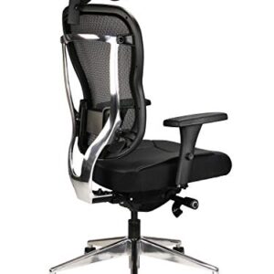 Oak Hollow Furniture Aloria Series Office Chair Ergonomic Executive Computer Chair, Genuine Leather Seat Cushion, Mesh Back, Adjustable Lumbar Support Swivel and Tilt High-Back (Black, Headrest)