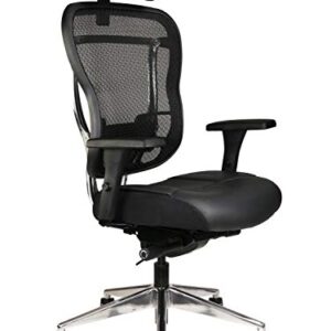 Oak Hollow Furniture Aloria Series Office Chair Ergonomic Executive Computer Chair, Genuine Leather Seat Cushion, Mesh Back, Adjustable Lumbar Support Swivel and Tilt High-Back (Black, Headrest)