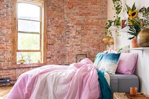 refinery29 | emerie bedding collection | modern reversible luxury ultra soft cotton comforter, all season premium 4 piece set, design for home hotel décor (full/queen, purple)