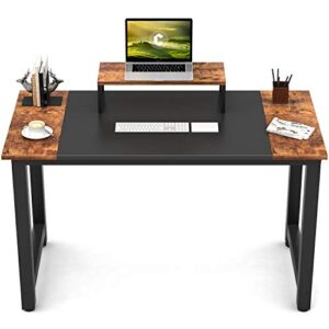 cubicubi computer office small desk 47", study writing table, modern simple style pc desk with splice board, black and rustic brown