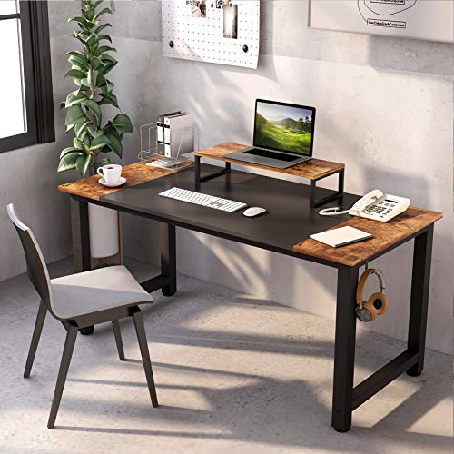 CubiCubi Computer Office Small Desk 47", Study Writing Table, Modern Simple Style PC Desk with Splice Board, Black and Rustic Brown