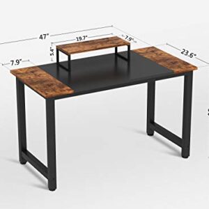 CubiCubi Computer Office Small Desk 47", Study Writing Table, Modern Simple Style PC Desk with Splice Board, Black and Rustic Brown