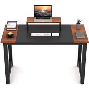 cubicubi computer office small desk 47", study writing table, modern simple style pc desk with splice board, black and espresso