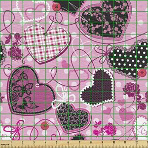 Lunarable Hearts Fabric by The Yard, Sewing Themed Love with Polka Dots Valentine's Day Inspired Image, Decorative Fabric for Upholstery and Home Accents, 1 Yard, White Black