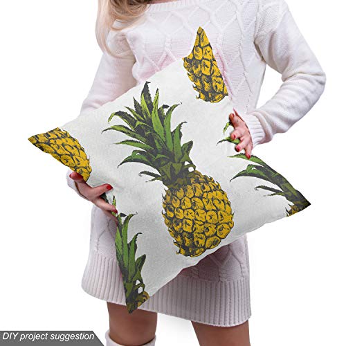 Lunarable Pineapple Fabric by The Yard, Pineapple Illustration Gourmet Holidays Getaway Palm Trees Art, Decorative Fabric for Upholstery and Home Accents, 3 Yards, Mustard White