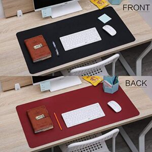 Dual Sided Leather Desk Pad (31.5 x 15.7"), Office Waterproof Desk Mat, PU Mouse Pad, Desk Protector Cover, Desk Writing Mat for Office/Home/Work/Cubicle (Black/Red)