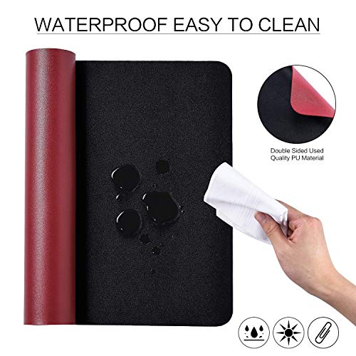 Dual Sided Leather Desk Pad (31.5 x 15.7"), Office Waterproof Desk Mat, PU Mouse Pad, Desk Protector Cover, Desk Writing Mat for Office/Home/Work/Cubicle (Black/Red)