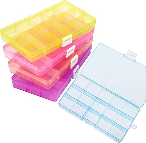 SGHUO 5pcs 15 Grids Bead Case Storage Organizer Small Plastic Jewelry Organizer Box