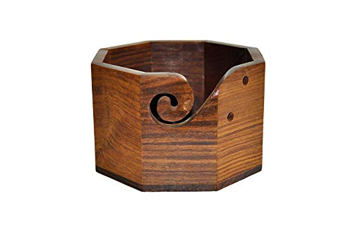 Indian Glance Premium Solid Hard Rose Wood Crafted Wooden Portable Yarn Bowl Holder for Knitting Crochet 6x3 inch