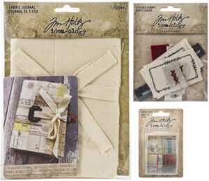 idea-ology tim holtz 2020 fabric journal, fabric tape and stitched scraps - 3 item bundle
