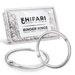hifari binder rings 100 pack 1 inch nickel plated steel metal book rings for index cards, keychain, heavy duty loose leaf paper rings, notebook and more – home office school supplies - silver