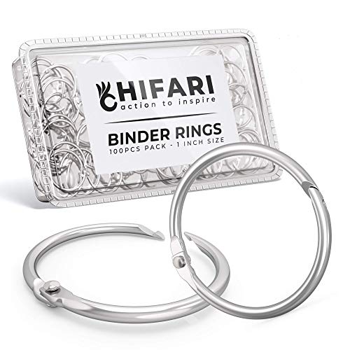 Hifari Binder Rings 100 Pack 1 Inch Nickel Plated Steel Metal Book Rings for Index Cards, Keychain, Heavy Duty Loose Leaf Paper Rings, Notebook and More – Home Office School Supplies - Silver