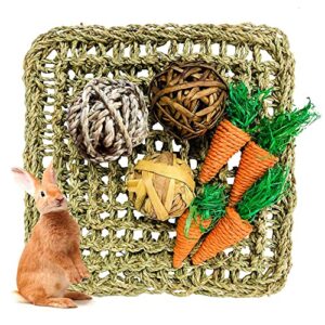 hamiledyi rabbit seagrass mat activity mat bunny chew toy small animal activity play ball carrot toy for hamster guinea pigs gerbils
