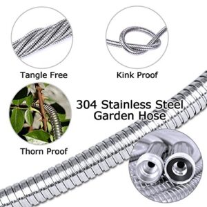 TheFitLife Flexible Metal Garden Hose - Upgrade Leak and Fray Resistant Design, Stainless Steel Water Hose with Solid Fittings and Sprayer Nozzle, Lightweight Kink Free Durable Easy Storage (50 FT)