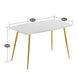 Henf Modern Dining Table, Simple Marble Gold Kitchen Table, Elegant Dinner Table with Metal Legs and Faux Marble Table Top, Modern Home Furniture for Dining Room