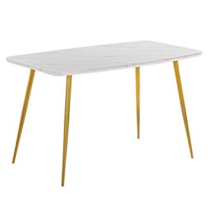 henf modern dining table, simple marble gold kitchen table, elegant dinner table with metal legs and faux marble table top, modern home furniture for dining room