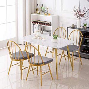 Henf Modern Dining Table, Simple Marble Gold Kitchen Table, Elegant Dinner Table with Metal Legs and Faux Marble Table Top, Modern Home Furniture for Dining Room