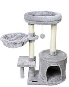 kiyumi cat tree cat tower condo with sisal scratching post for indoor cats cat tree cat furniture with hammock perch and kitten ball toys, multi-level pet activity center