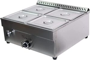 intbuying lp gas food soup warmer propane gas stove bain-marie commercial canteen buffet steam heater stainless steel with gas regulator valve 12''x8.7''x4''pan-4 pans（square）