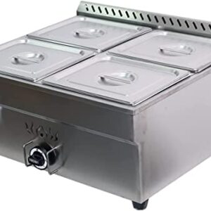 INTBUYING LP Gas Food Soup Warmer Propane Gas Stove Bain-Marie Commercial Canteen Buffet Steam Heater Stainless Steel with Gas Regulator Valve 12''x8.7''x4''Pan-4 Pans（Square）